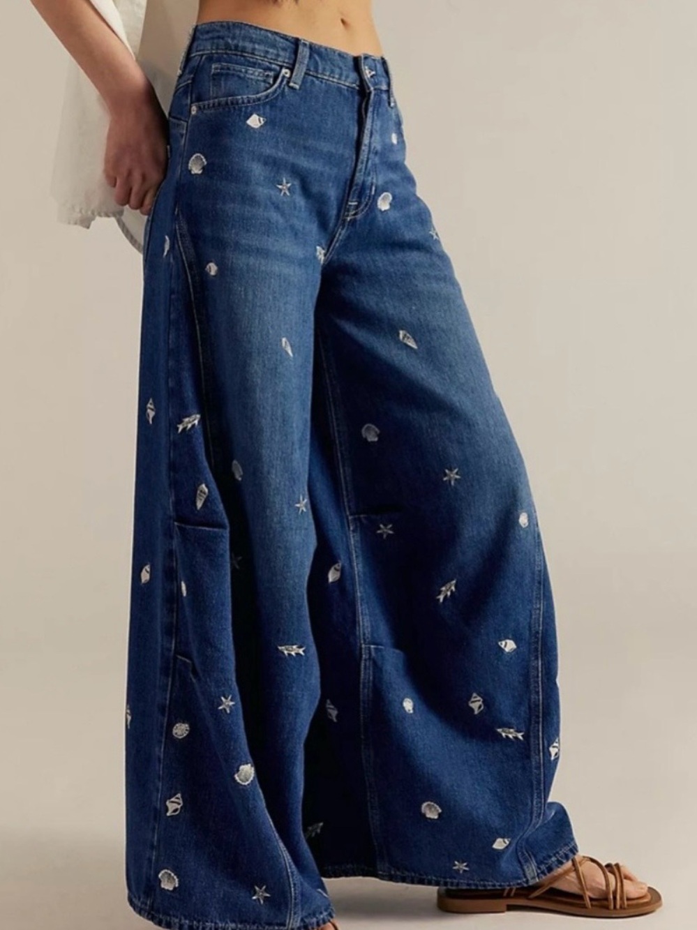 We The Free By Free People: Westward Embroidered Denim|Under The Sea| NWT